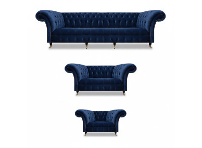Wohnzimmer Set 3tlg Chesterfield Blau Textil Luxus Sofas Design Einrichtung
