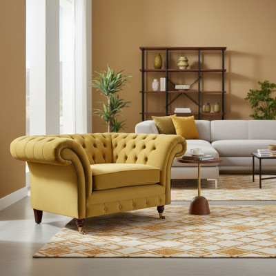 Neu Luxus Sessel Gelb Sitz Einrichtung Chesterfield Wohnzimmer Textil