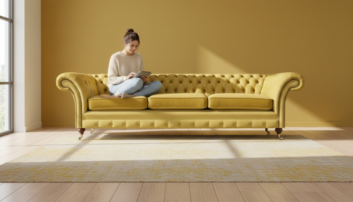 Wohnzimmer Sofa Dreisitzer Couch Einrichtung Neu Chesterfield Sitz Textil