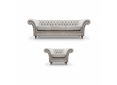 Grau Luxus Set Sofa Dreisitzer Couch Chesterfield Sessel Wohnzimmer