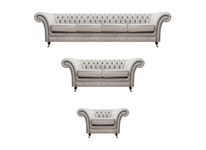 Chesterfield Grau Set Luxus Polstermöbel Sofas Komplett Wohnzimmer