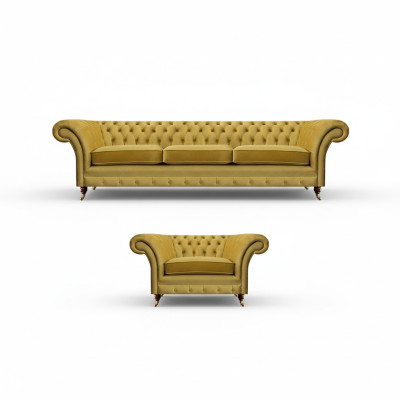 Wohnzimmer Set Sofa Couch Dreisitze 3+1 Sessel Sofagarnitur Chesterfield