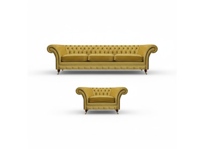 Wohnzimmer Set Sofa Couch Dreisitze 3+1 Sessel Sofagarnitur Chesterfield