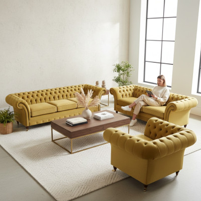 Sofagarnitur Luxus Set 3tlg Polstermöbel Einrichtung Chesterfield Couchen 3+2+1