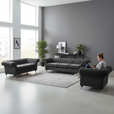 Sofagarnitur Sofas Couchen Wohnzimmer Sessel Chesterfield Einrichtung 3+2+1