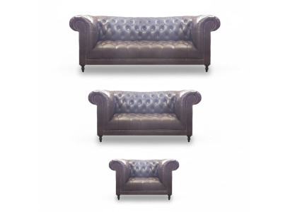 Wohnzimmer Set 3tlg Braun Leder Einrichtung Polstermöbel Chesterfield Neu