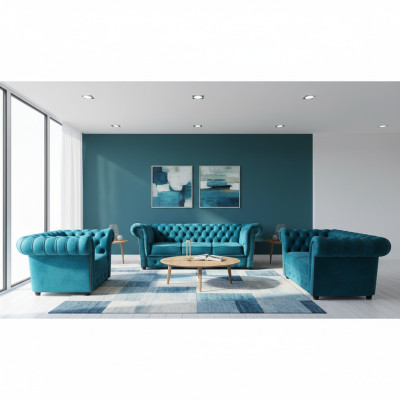 Sofagarnitur Modern Textil Sessel 2x Sofas Chesterfield Wohnzimmer 3+2+1