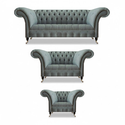 Chesterfield Grau Luxus Sofagarnitur 3tlg Wohnzimmer Modern Einrichtung