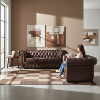 Braun Sofa Dreisitze Couch Chesterfield Leder Sessel Neu Möbel Sitz Wohnzimmer