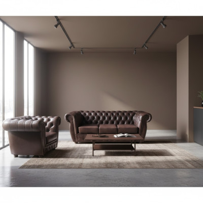 Braun Sofa Dreisitze Couch Chesterfield Leder Sessel Neu Möbel Sitz Wohnzimmer