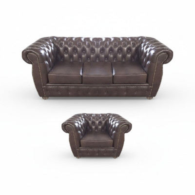Braun Sofa Dreisitze Couch Chesterfield Leder Sessel Neu Möbel Sitz Wohnzimmer