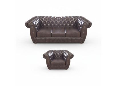 Braun Sofa Dreisitze Couch Chesterfield Leder Sessel Neu Möbel Sitz Wohnzimmer