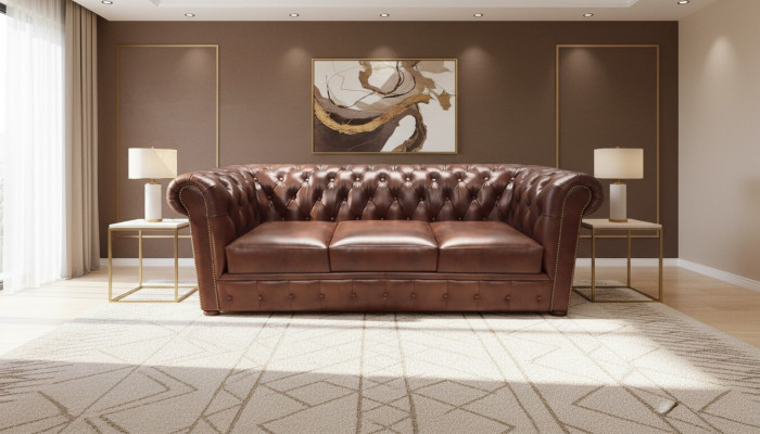 Ledersofa Sofa Dreisitze Braun Couch Einrichtung Polstermöbel Chesterfield