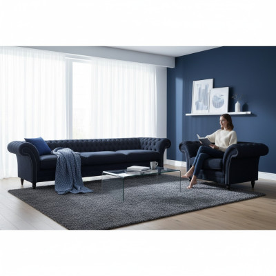 Designer Set Sofa Dreisitze Sofagarnitur Sessel Polstermöbel Neu Chesterfield