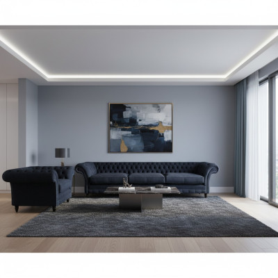 Designer Set Sofa Dreisitze Sofagarnitur Sessel Polstermöbel Neu Chesterfield