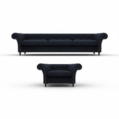 Designer Set Sofa Dreisitze Sofagarnitur Sessel Polstermöbel Neu Chesterfield