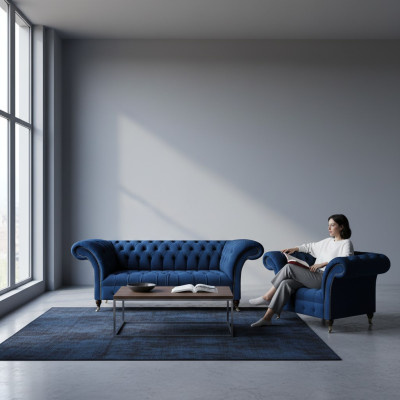 Blau Neu Sofa Dreisitze Wohnzimmer Sessel Chesterfield Polstersitz Einrichtung