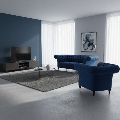 Blau Neu Sofa Dreisitze Wohnzimmer Sessel Chesterfield Polstersitz Einrichtung