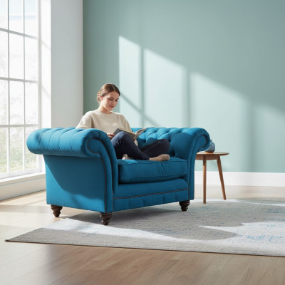 Luxus Blau Sessel Wohnzimmer Sitz Möbel Chesterfield Polstermöbel Textil Neu