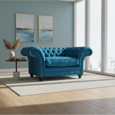 Luxus Blau Sessel Wohnzimmer Sitz Möbel Chesterfield Polstermöbel Textil Neu