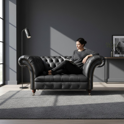 Wohnzimmer Schwarz Sessel Neu Möbel Leder Sitz Couch Polstermöbel Chesterfield