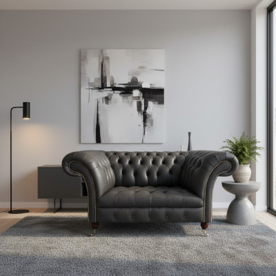 Wohnzimmer Schwarz Sessel Neu Möbel Leder Sitz Couch Polstermöbel Chesterfield