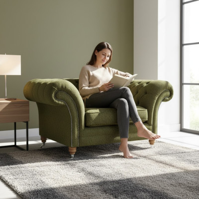 Luxus Sessel Modern Grün Wohnzimmer Polstermöbel Textil Sitz Chesterfield