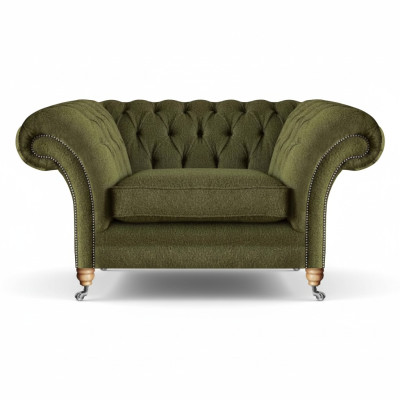 Luxus Sessel Modern Grün Wohnzimmer Polstermöbel Textil Sitz Chesterfield