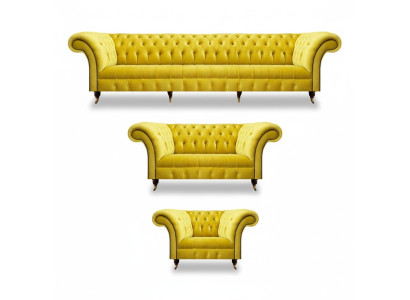 Chesterfield Gelb Sofagarnitur Wohnzimmer Möbel Sofa Couch Textil Sessel
