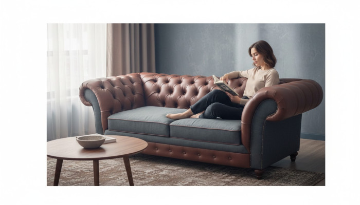 Neu Luxus Sofa Couch Zweisitzer Braun Leder Wohnzimmer Chesterfield