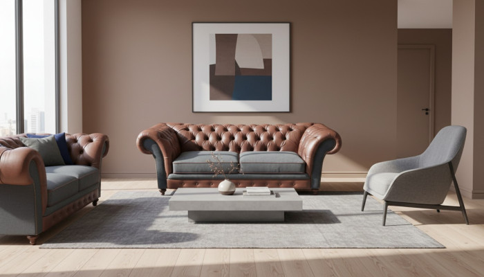 Neu Luxus Sofa Couch Zweisitzer Braun Leder Wohnzimmer Chesterfield