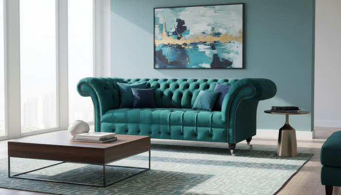 Design Möbel Grün Sofa Couch Dreisitze Einrichtung Chesterfield Polstersofa