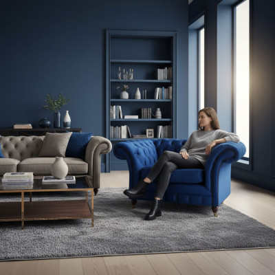 Blau Sessel Modern Chesterfield Sitzmöbel Luxus Wohnzimmer Einrichtung