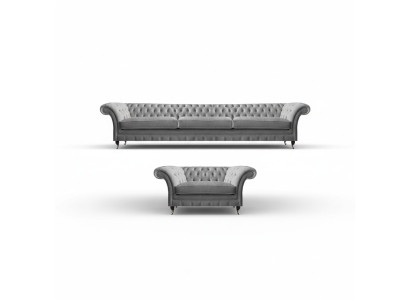 Garnitur Grau Möbel Sofagarnitur Sofa Dreisitzer Luxus Sessel Chesterfield