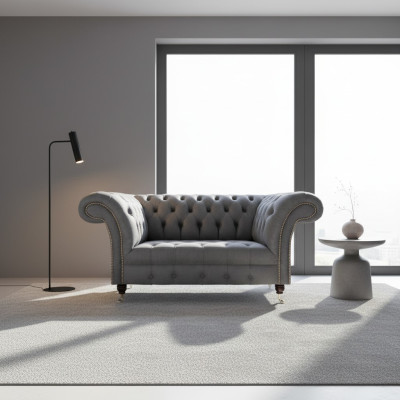 Wohnzimmer Grauer Chesterfield 2-Sitzer Designer Polstermöbel Zweisitzer