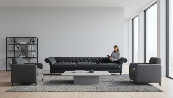 Luxuriöse Schwarze Chesterfield Textilcouch Wohnzimmer Edle Stoffsofas