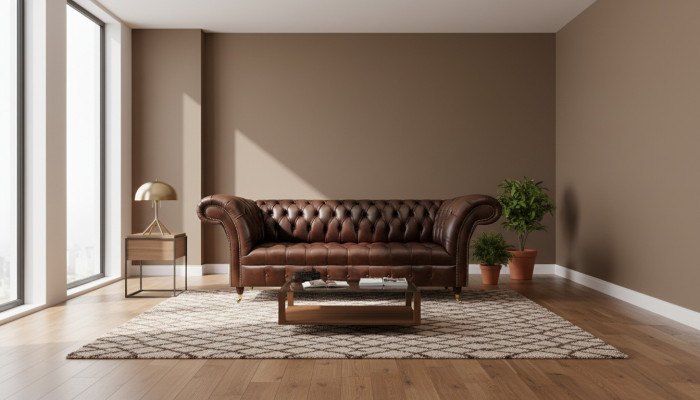 Exklusive Chesterfield Braune Ledercouch Moderner Dreisitzer Sitzmöbel