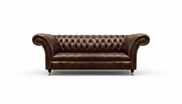 Exklusive Chesterfield Braune Ledercouch Moderner Dreisitzer Sitzmöbel