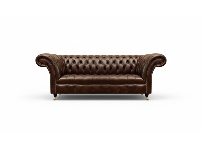 Exklusive Chesterfield Braune Ledercouch Moderner Dreisitzer Sitzmöbel