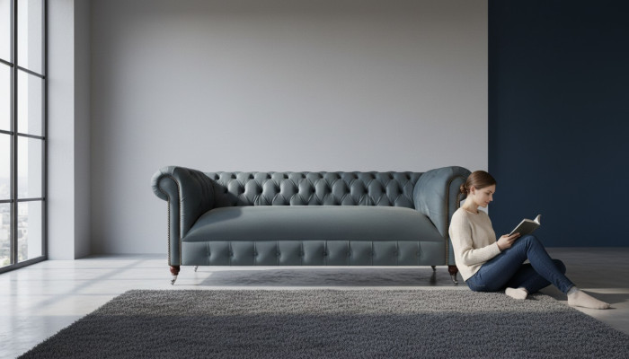 Graues Chesterfield Wohnzimmer Sofa Moderner Dreisitzer Sitzmöbel Couch