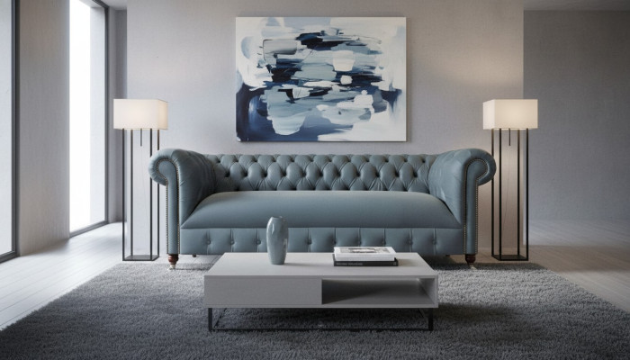 Graues Chesterfield Wohnzimmer Sofa Moderner Dreisitzer Sitzmöbel Couch