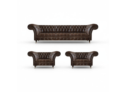 Wohnzimmer Braune Chesterfield Ledergarnitur Designer Sitzmöbel 3tlg Set