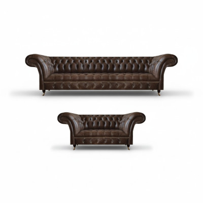 Braune Chesterfield Kunstleder Sofas Designer Wohnzimmer Couchen 2tlg