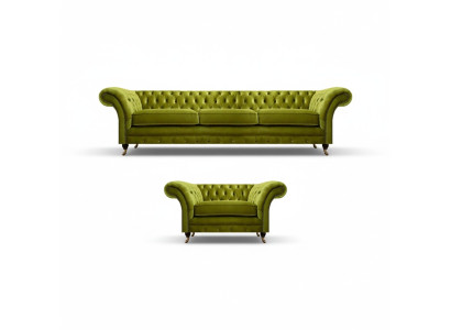 Olivengrünes Chesterfield Stoffsofa Luxuriöser Wohnzimmer Textil Sessel