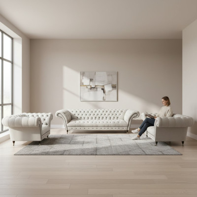 Weiße Chesterfield Garnitur Polstercouchen Designer Sofagarnitur 3tlg