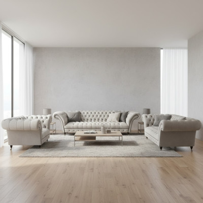 Weiße Chesterfield Garnitur Polstercouchen Designer Sofagarnitur 3tlg