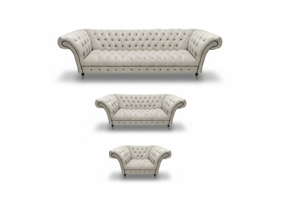 Weiße Chesterfield Garnitur Polstercouchen Designer Sofagarnitur 3tlg