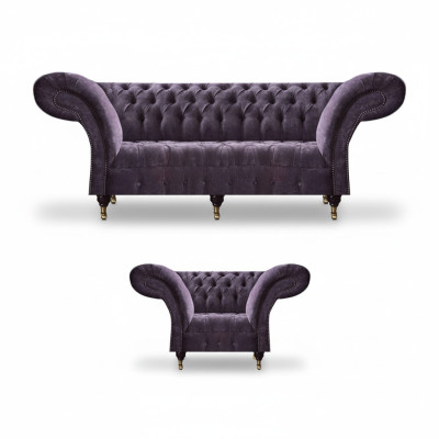 Lila Chesterfield Wohnzimmer Stoffcouchen Polster Möbel 2tlg Luxus Set