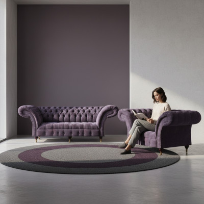 Edle Chesterfield Lila Wohnzimmer Sofas Polster Sitzmöbel Holzgestell