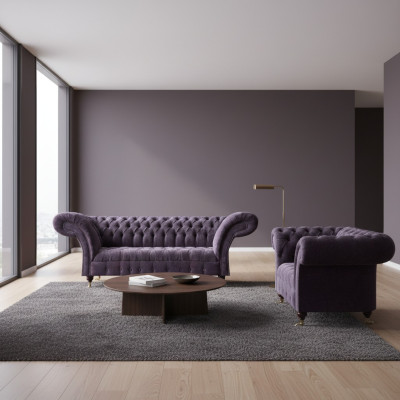 Edle Chesterfield Lila Wohnzimmer Sofas Polster Sitzmöbel Holzgestell